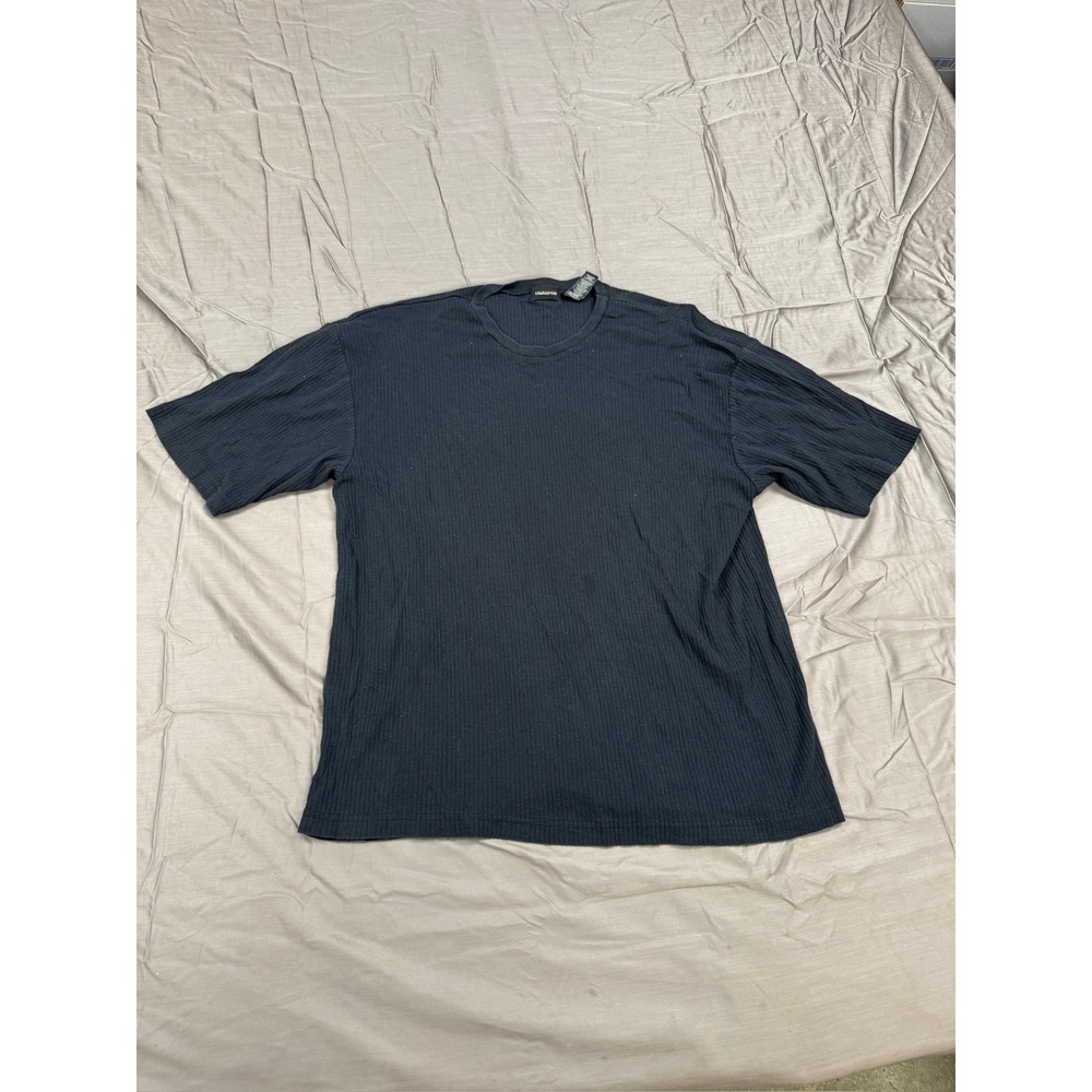 Claiborne Mens XXL Black Ribbed Cotton Short Sleeve Crewneck T-Shirt Relaxed Fit